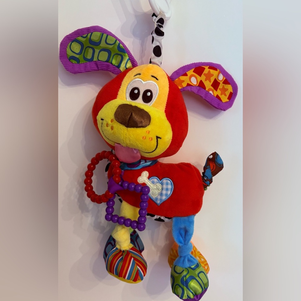 Playgro Activity Friend Pooky Puppy Plush Toy w/C-clip for strollers attachment.